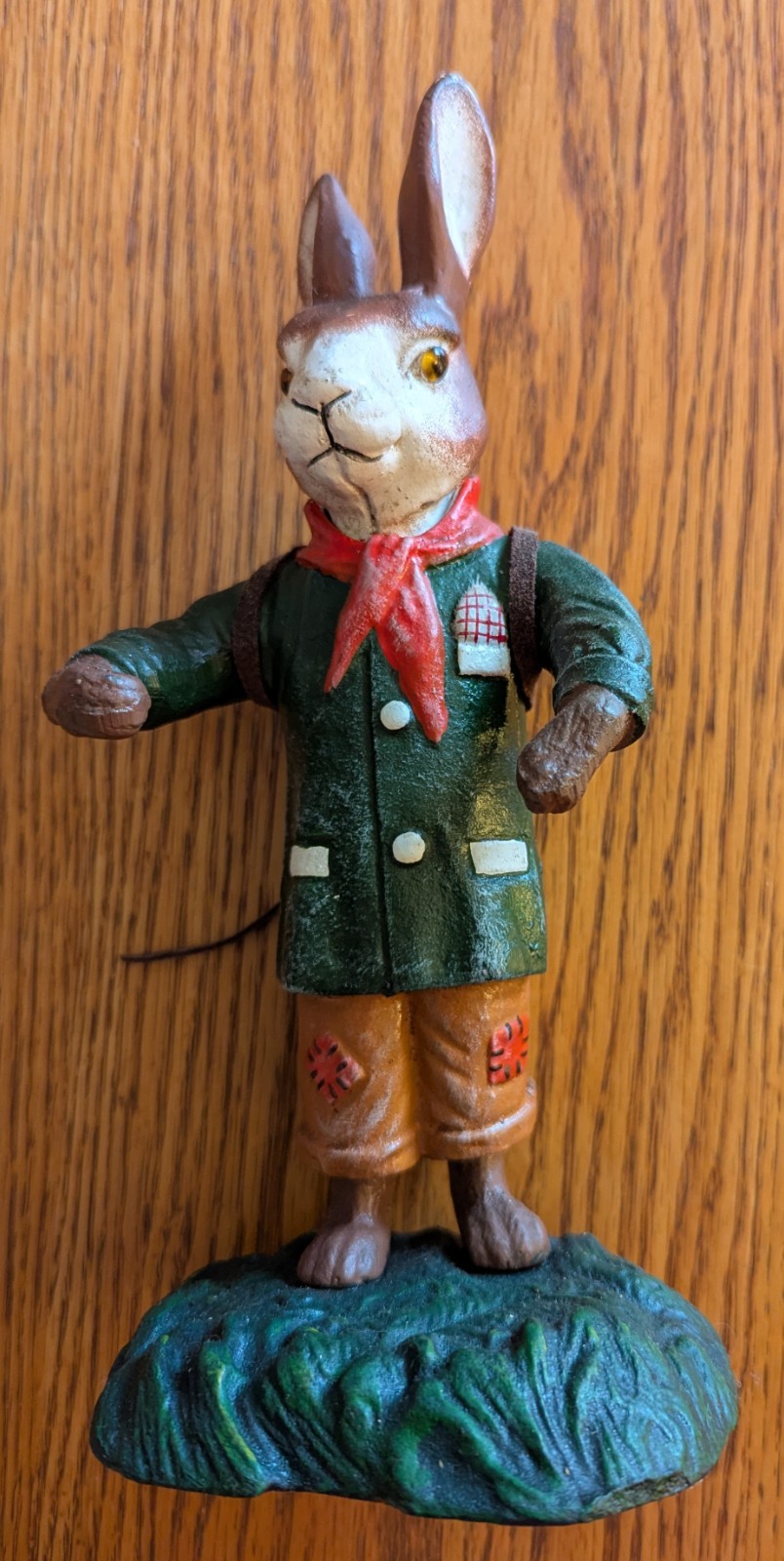 Vintage Cast Iron Door Stop Garden Figurine Rabbit Painted Bunny Easter 9"