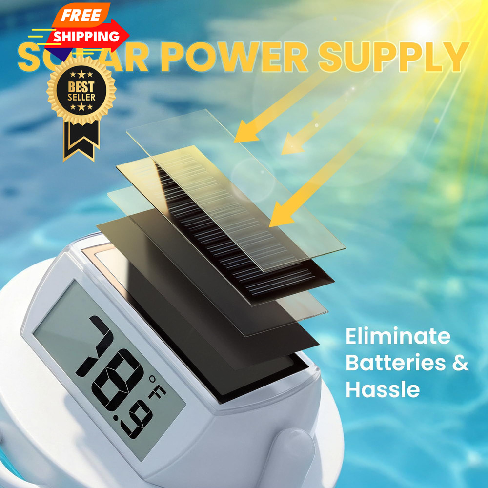 Solar Pool Thermometer Floating, Digital Swimming Thermometer, White