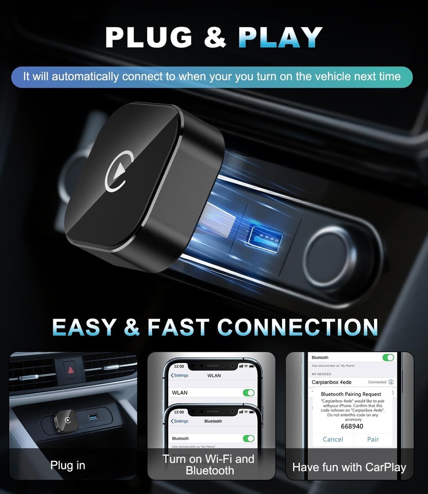 Wireless Carplay Adapter & Android Auto 2026 Upgrade Wired CarPlay to Wireless