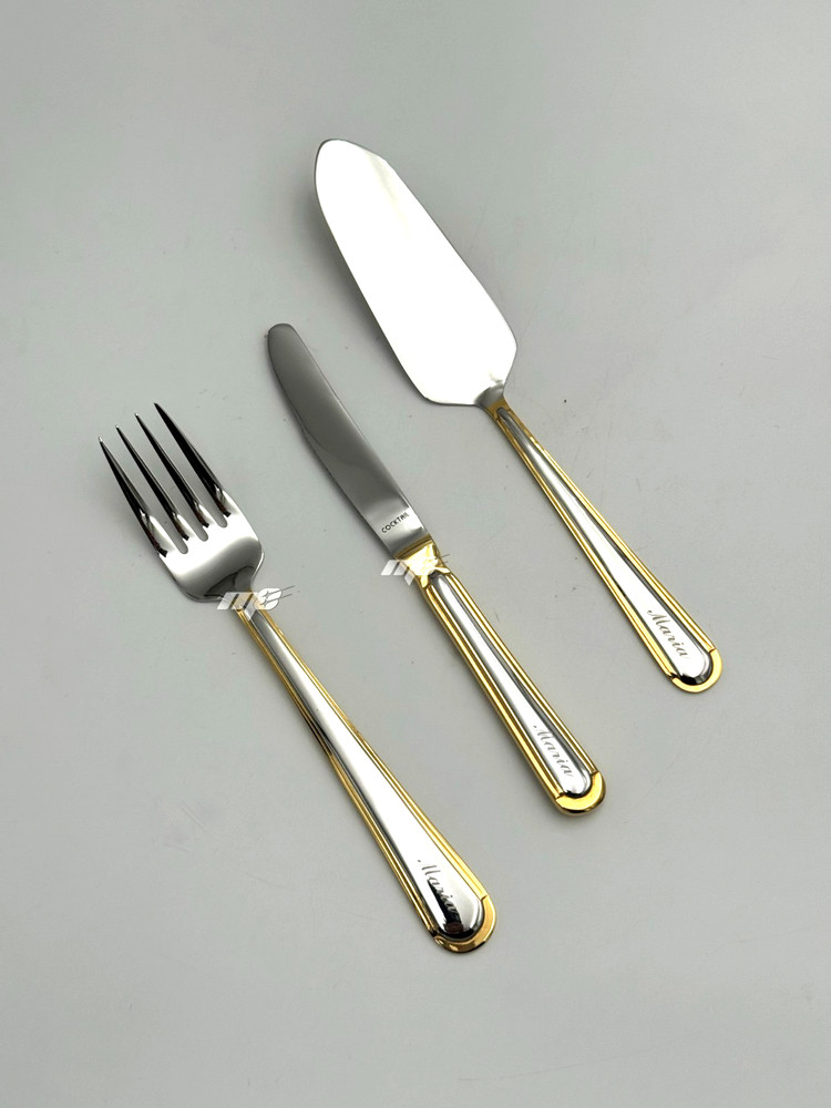 24k Gold Wedding Cake Server Set Personalized Name Knife & Fork Premium Gift Box