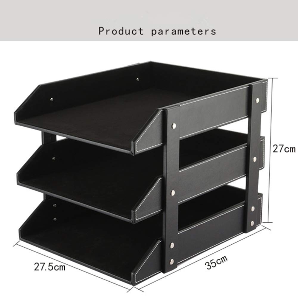 Leather Desk File Organizer, 3-Layer Stackable Tray, Used to documents, folde...