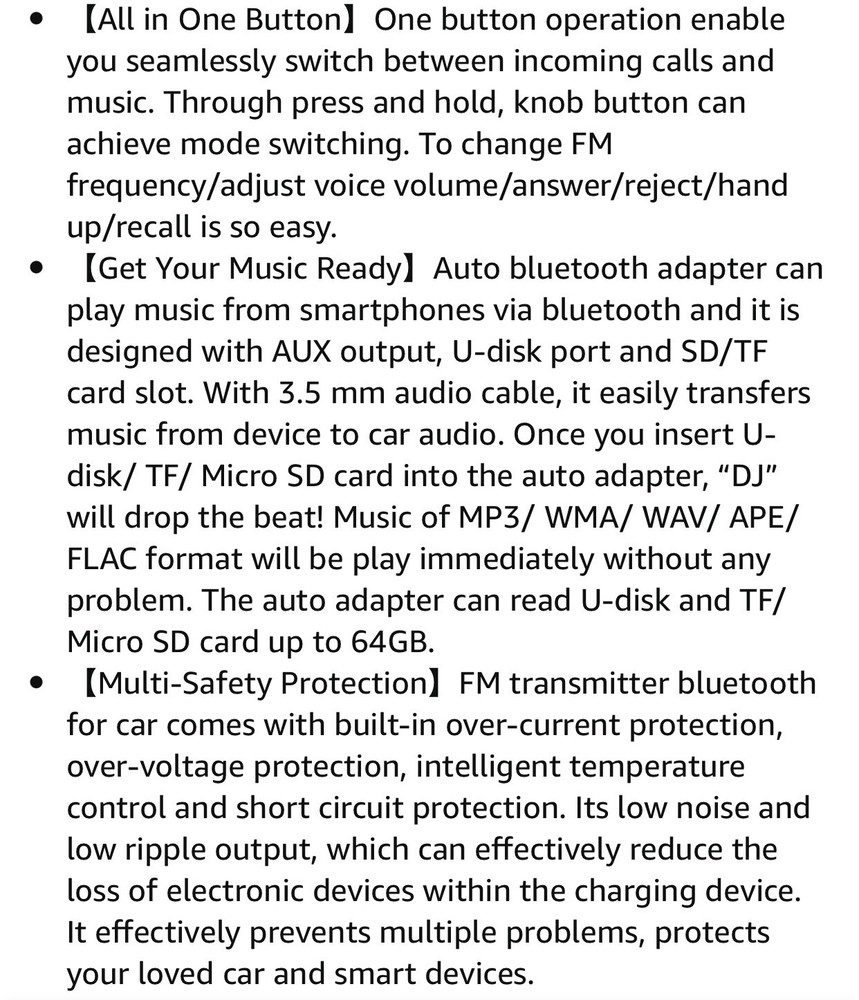 Bluetooth 5.0 Car Wireless FM Transmitter Adapter 2 USB PD Charger AUX