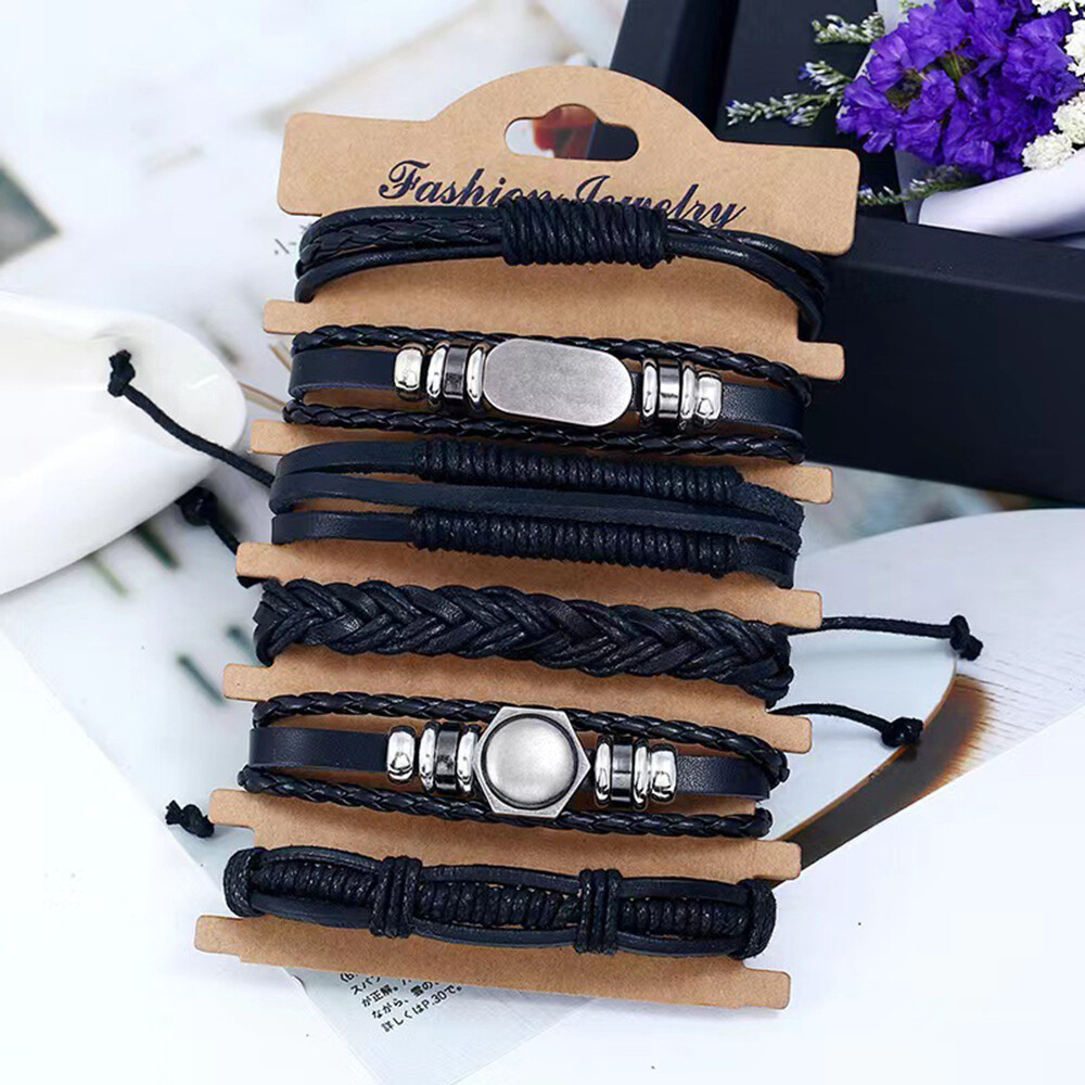6/12PCS Men Women Braided Leather Rope Bracelet Set Wristband Bangle Tribal