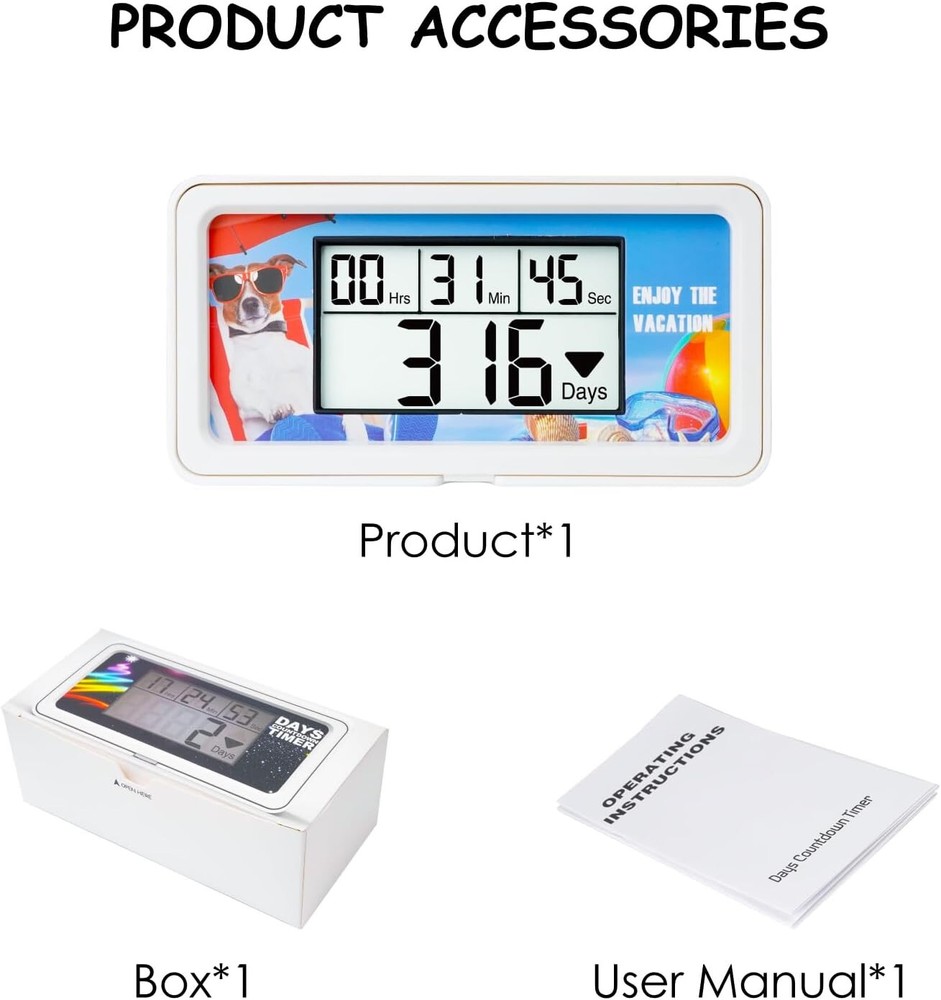 Digital 9999 Days Countdown Clock,Buzzer Alarm Reminder,Backlight Display