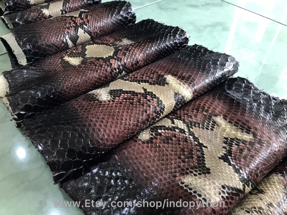 Genuine Python Leather, Exotic Snake Skin, Brown SnakeSkin, Multicolor Leather