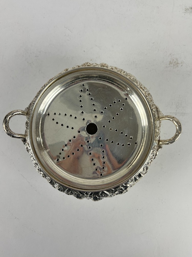 Vintage Sterling Silver A.E. Warner Covered Dish w/ Strainer - 6" - Monogram
