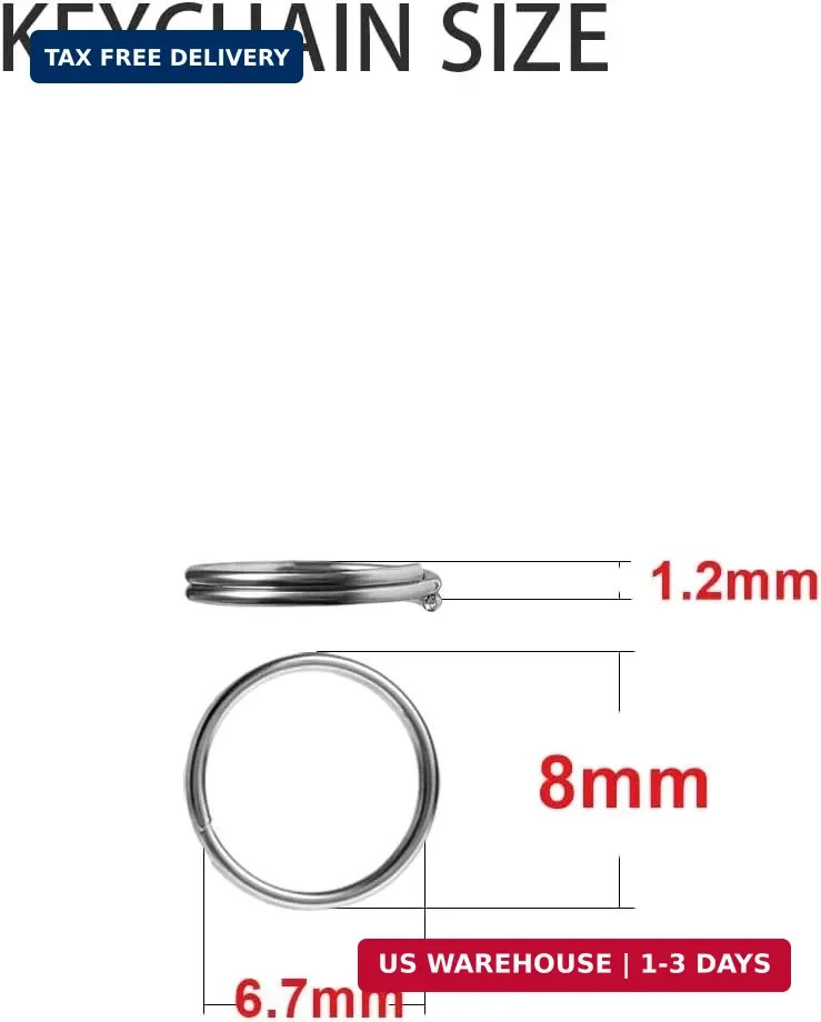 200pcs 8mm Mini Split Jump Ring with Double Loops Small Round Metal Silver Key R