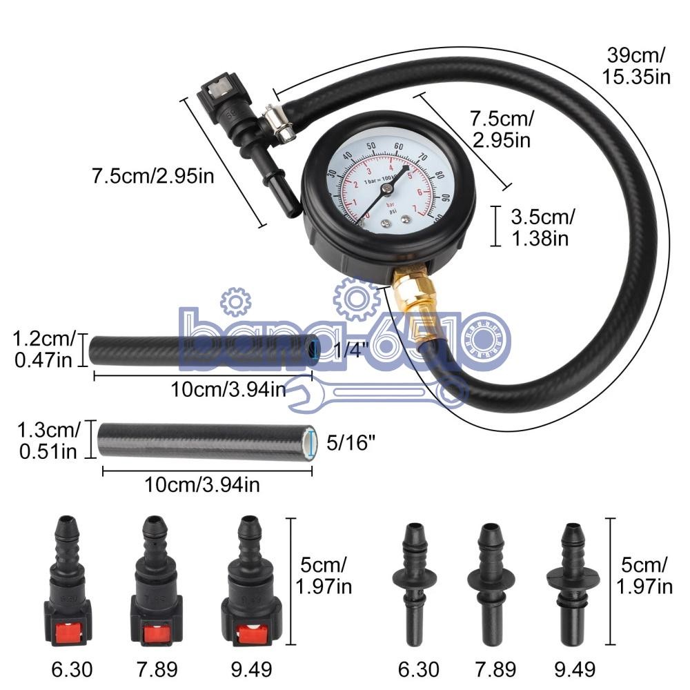 Fuel Injection Pressure Tester Injector Pump Gauge Kit with 3 Connectors 100 PSI