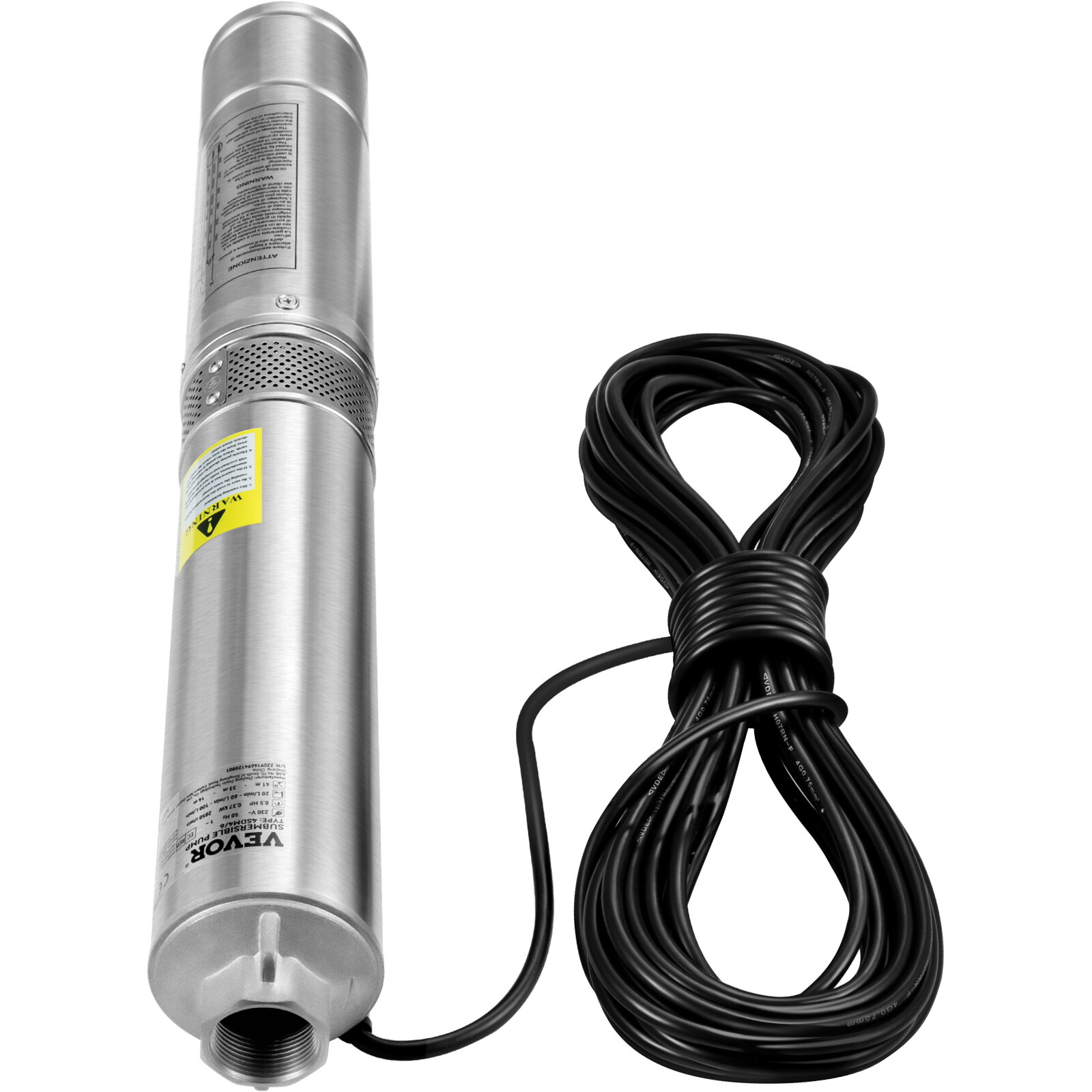 VEVOR 1-1/2HP Deep Well Pump 276ft Submersible Pump 37GPM Stainless Steel 230V