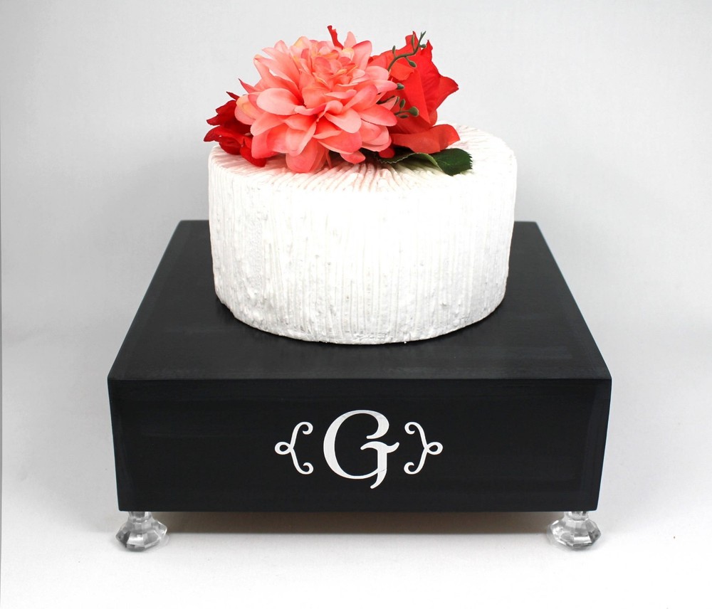 Black Cake Stand Box, Black Silver Cake Stand, Personalized, Custom, Initial...