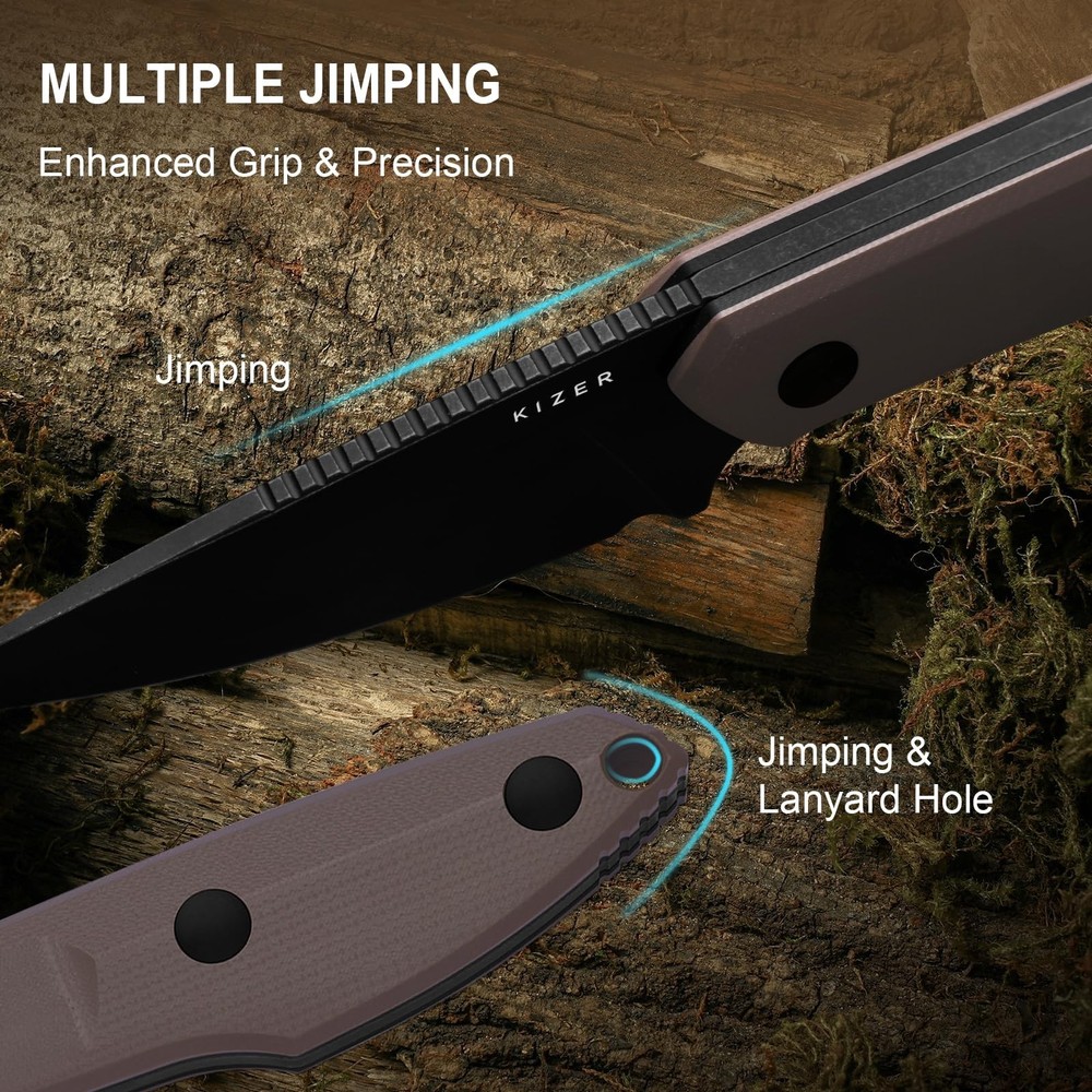 Kizer Splinter Fixed Blade Knife, 3.15" AEB-L Blade, Brown & Black G10 Handle...