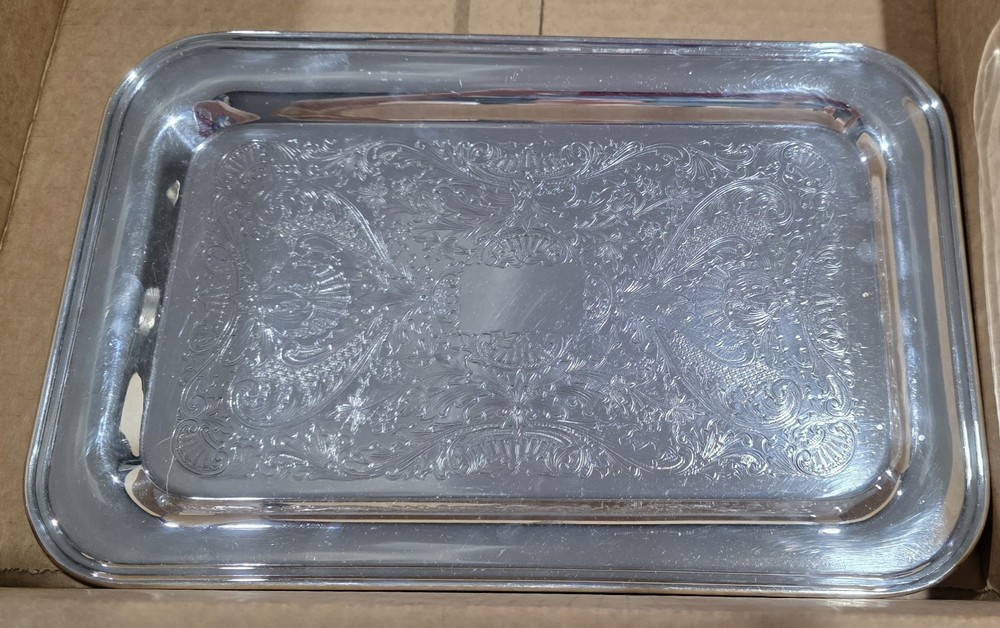 KS Inc. Keystoneware Silverplated  Etched Scroll Tray 14" x 9"