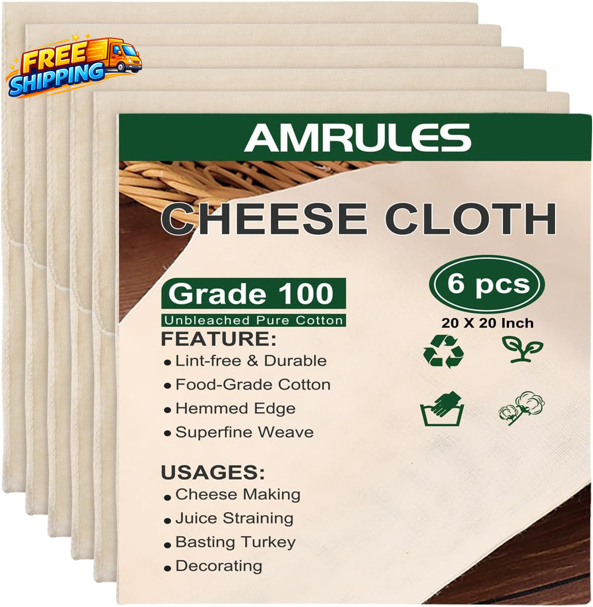 Cheese Cloths for Straining 6PCS 20X20 Inch Grade 100 Cheese Cloth Reusable Wash