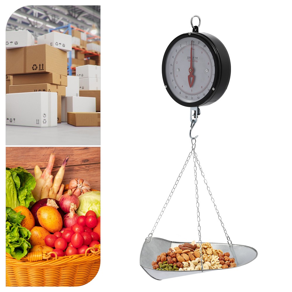 Double-Sided Dial Hanging Scale 22lbs with Galvanized Tray for Easy Weighing