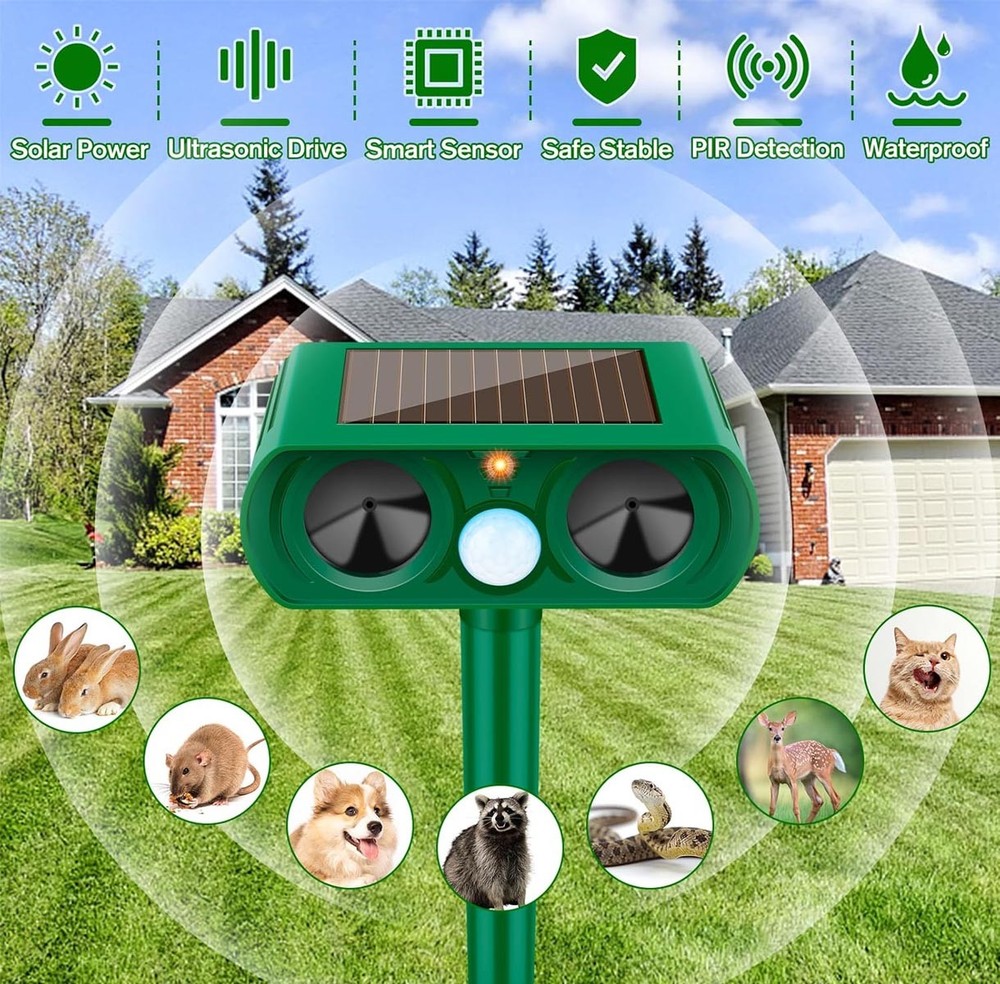 Animal Repeller Humane Motion-Activated Pest Deterrent with 110° Detection Angle