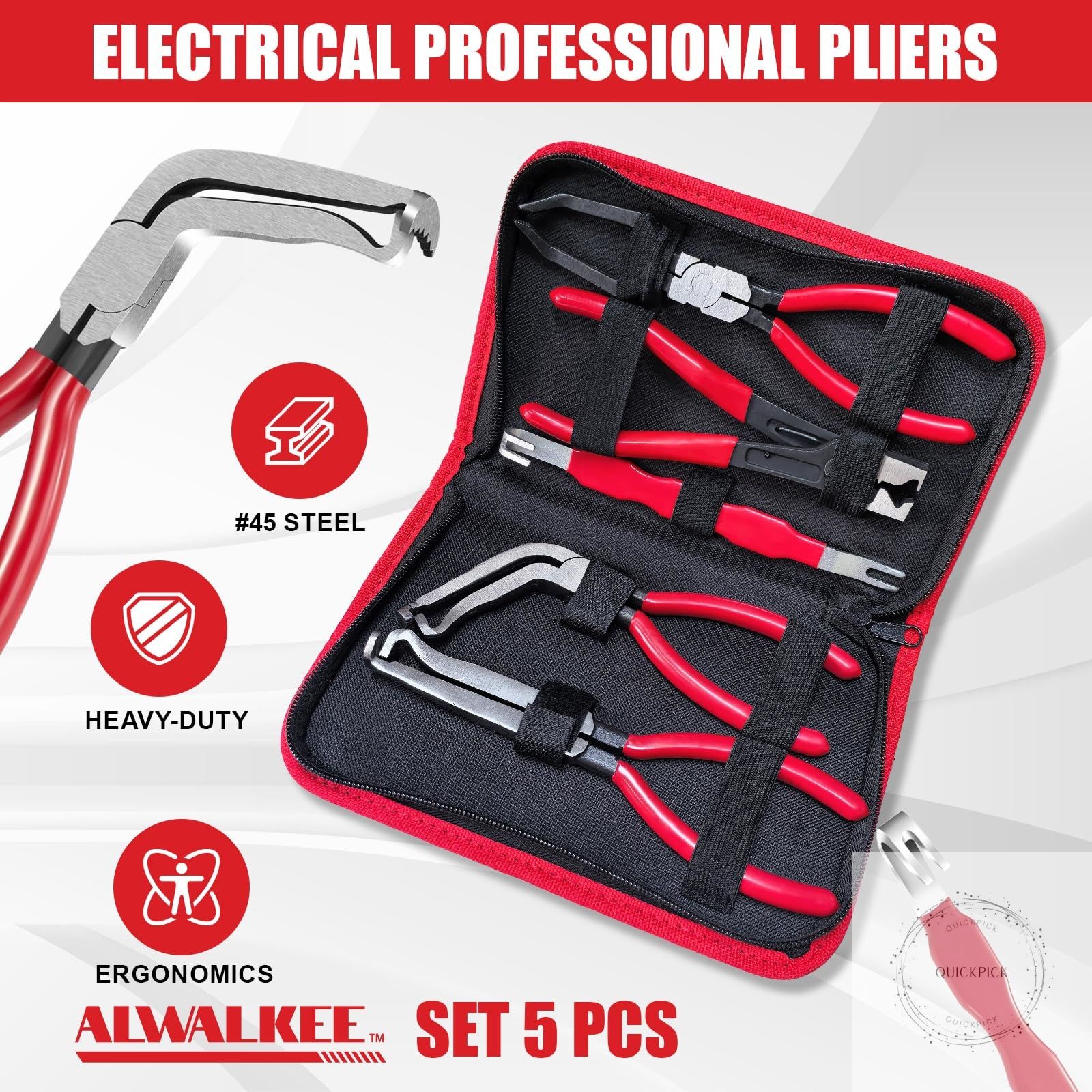 Electrical Disconnect Pliers Set, 5-Piece Professional #45 Steel Kit for Sensor