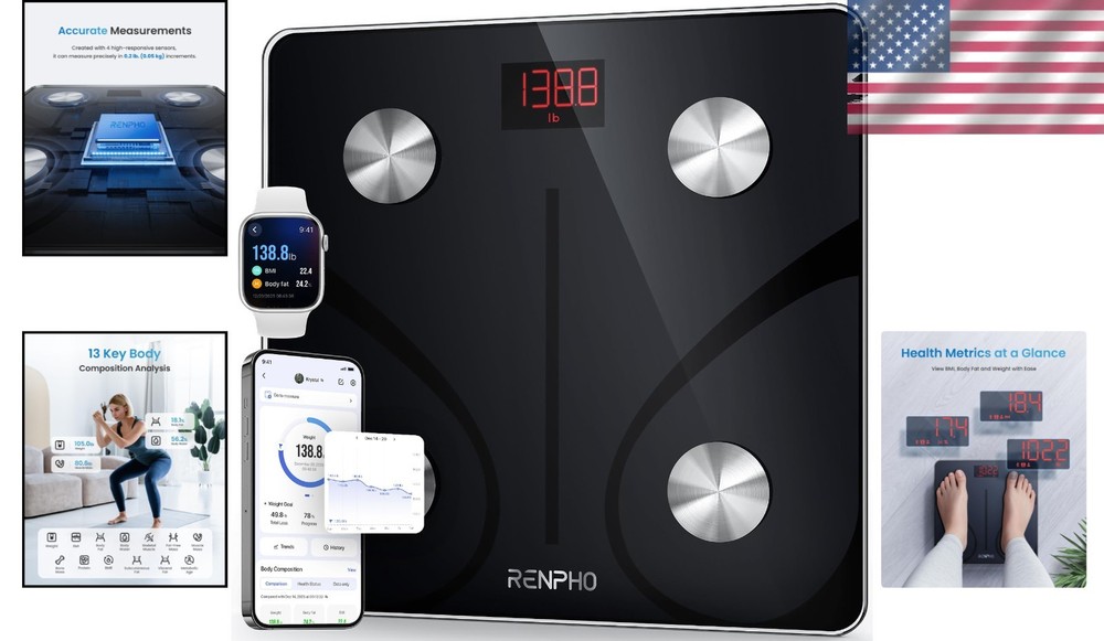 Posture Smart Body Weight Scale Digital BMI Fat Analyzer Bluetooth 400lb Black