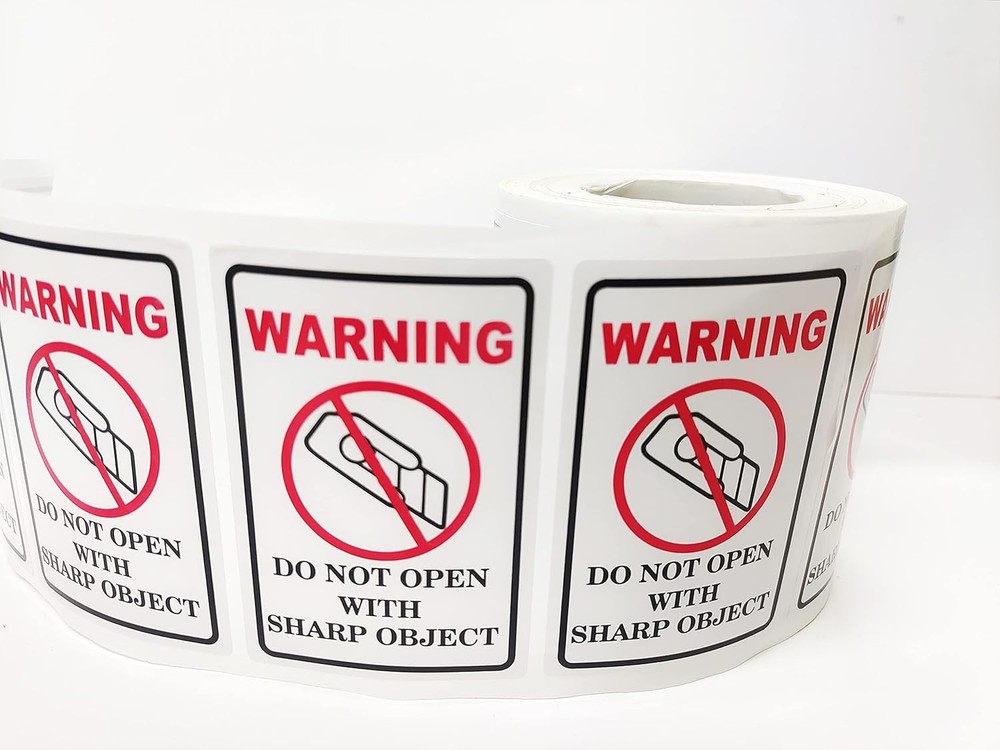 300pcs Do Not Open with Sharp Object Industrial Warning 2x3 inch, White