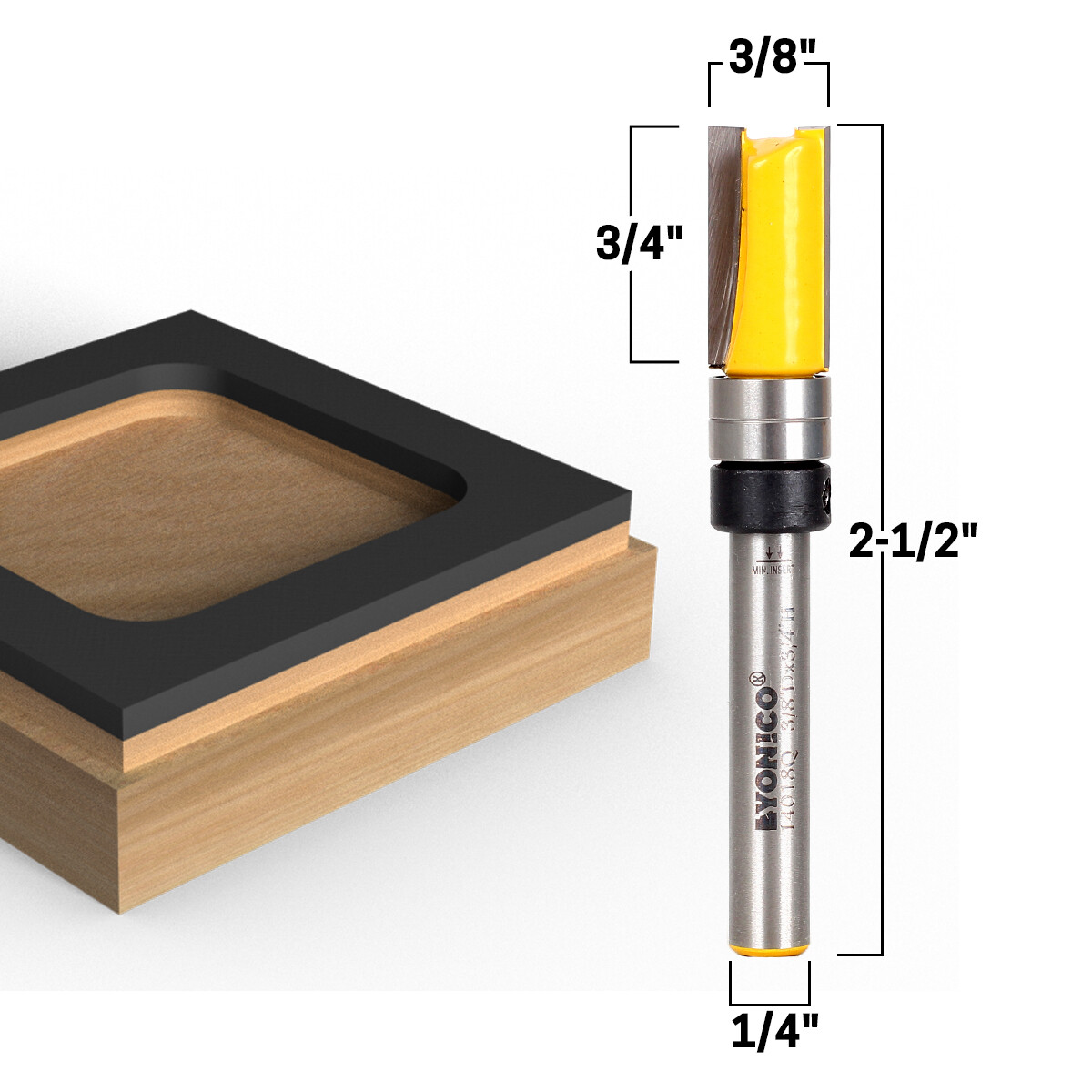 3/8" x 3/4" Flush Trim Template Router Bit - 1/4" Shank - Yonico 14018q