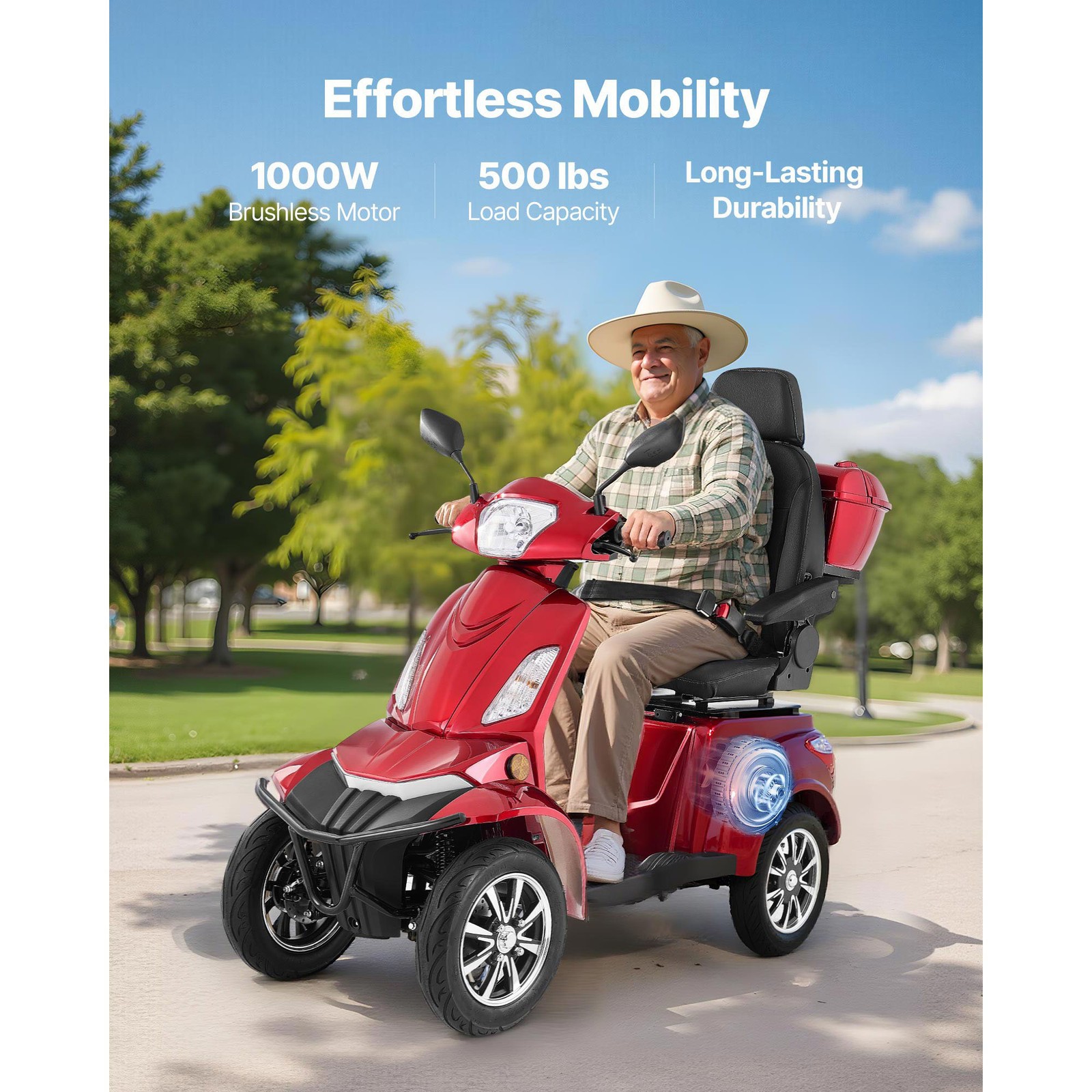 Uimoso Heavy-Duty 4-Wheel Mobility Scooter 21.5 Miles Range 3-Speed, 500lbs Load
