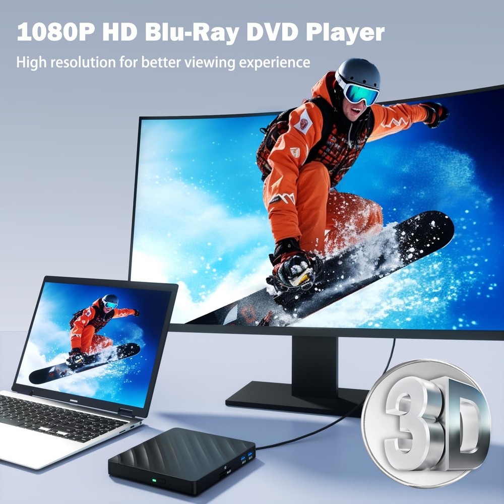 5 in 1 External Blu Ray Drive with Extension Data Cable, Portable Blu Ray Pla...