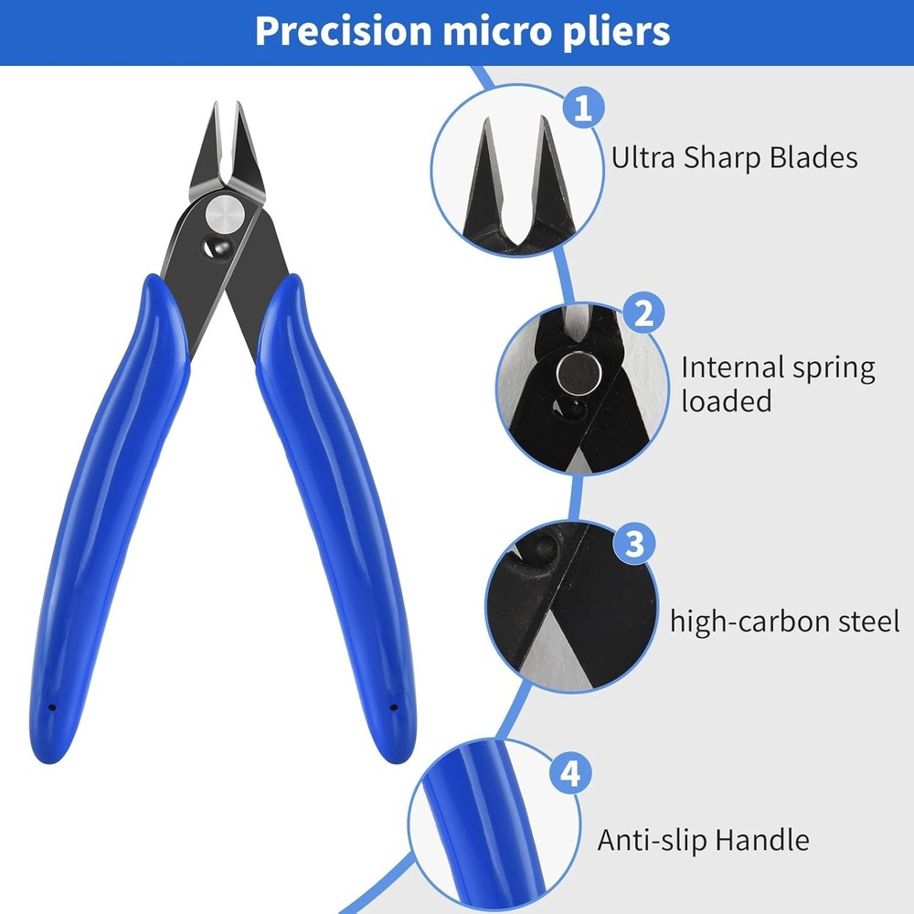 5 Inch Micro Flush Cutter, 2 Pack Small Wire Cutters Spring 5 inches, 2