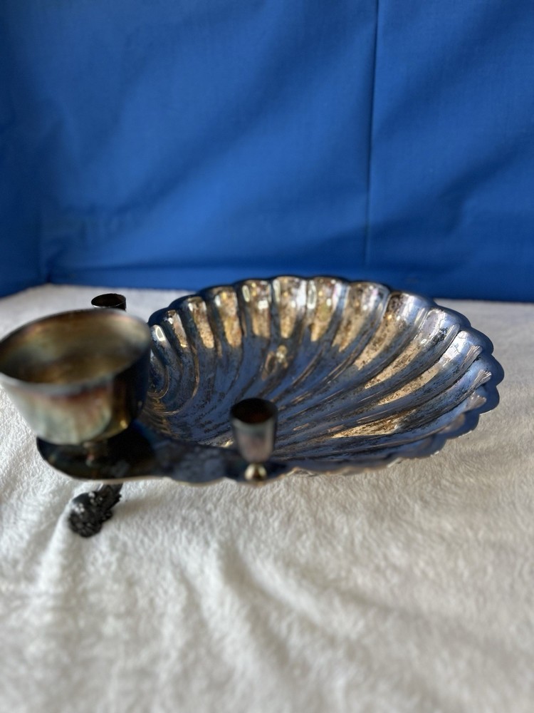Vintage Sheffield Silver Shell Dish Scalloped Serving Bowl W/ Candle Holders 15"