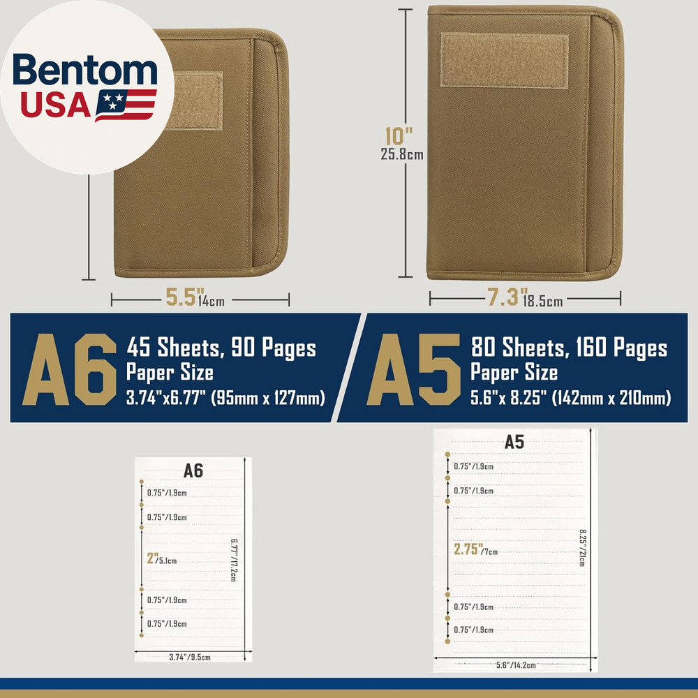 Tactical Notebook Padfolio Ring Binder - Refillable 6-Ring A6 Binder, Zip Hardco