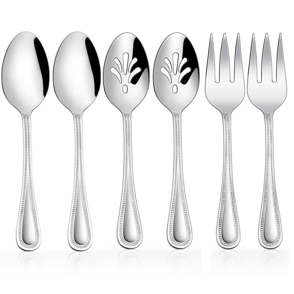 HaWare 6 Pieces Serving Set, Stainless Steel Silverware Serving Utensils, Pearle