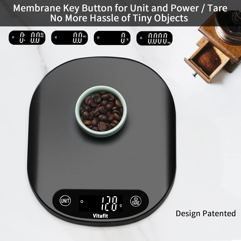 Compact Kitchen Scale 33lb - LED Backlit Display & Membrane Buttons for Easy Use