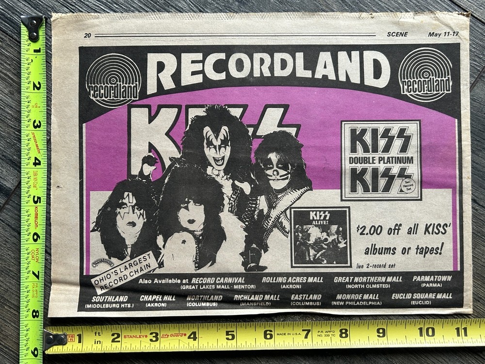 KISS Ad Advert Double Platinum Vinyl Purple Recordland Ohio Vintage Kiss Aucoin
