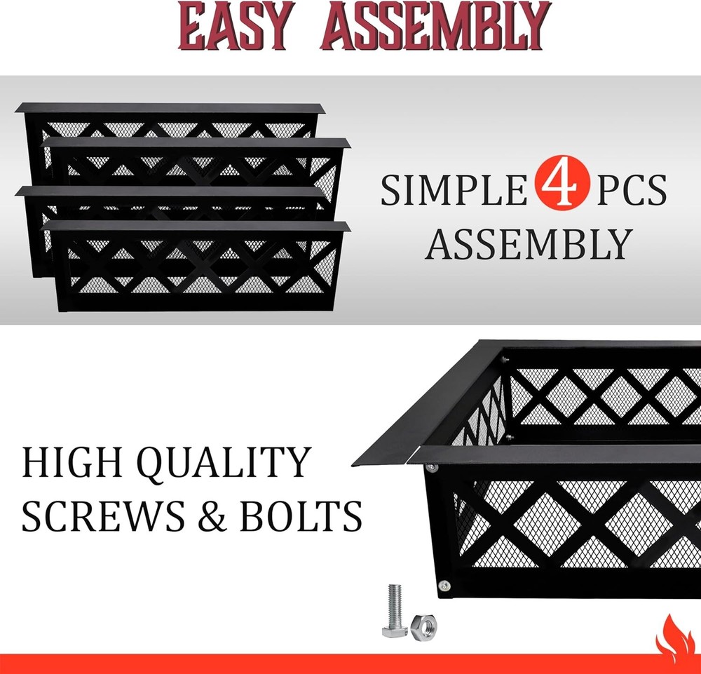 Fire Ring - 36" OD & 30" ID - Smokeless Fire Pit Ring - Square - Carbon Steel