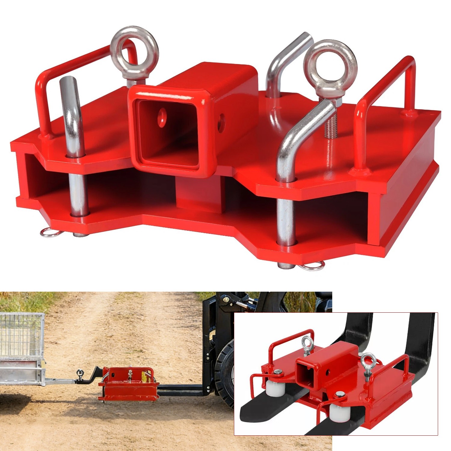 2'' Forklift Trailer Hitch Receiver Dual Pallet Forks Towing Adapter Attachment