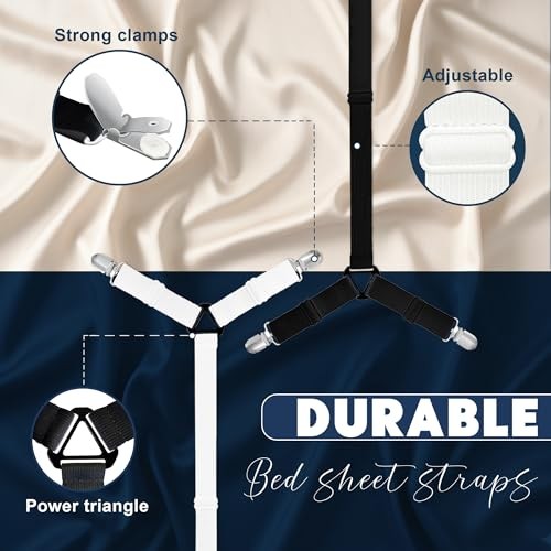 2 PCS Bed Sheet Straps, Adjustable Extended Bed Sheet Fasteners Fitted Black