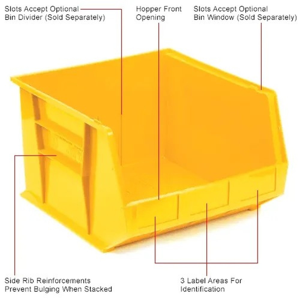Plastic Hang & Stack Bin, 18"L x 16-1/2"W x 11"H, Yellow - Pkg Qty 3