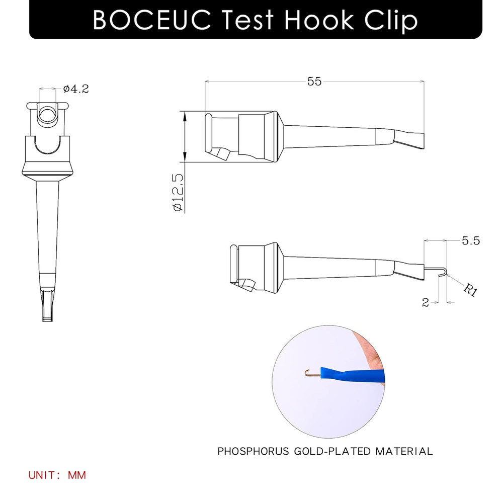 Test Hook Clip, Multimeter Test Lead Kit Hook Clip Probe Mini Grabber for Circui