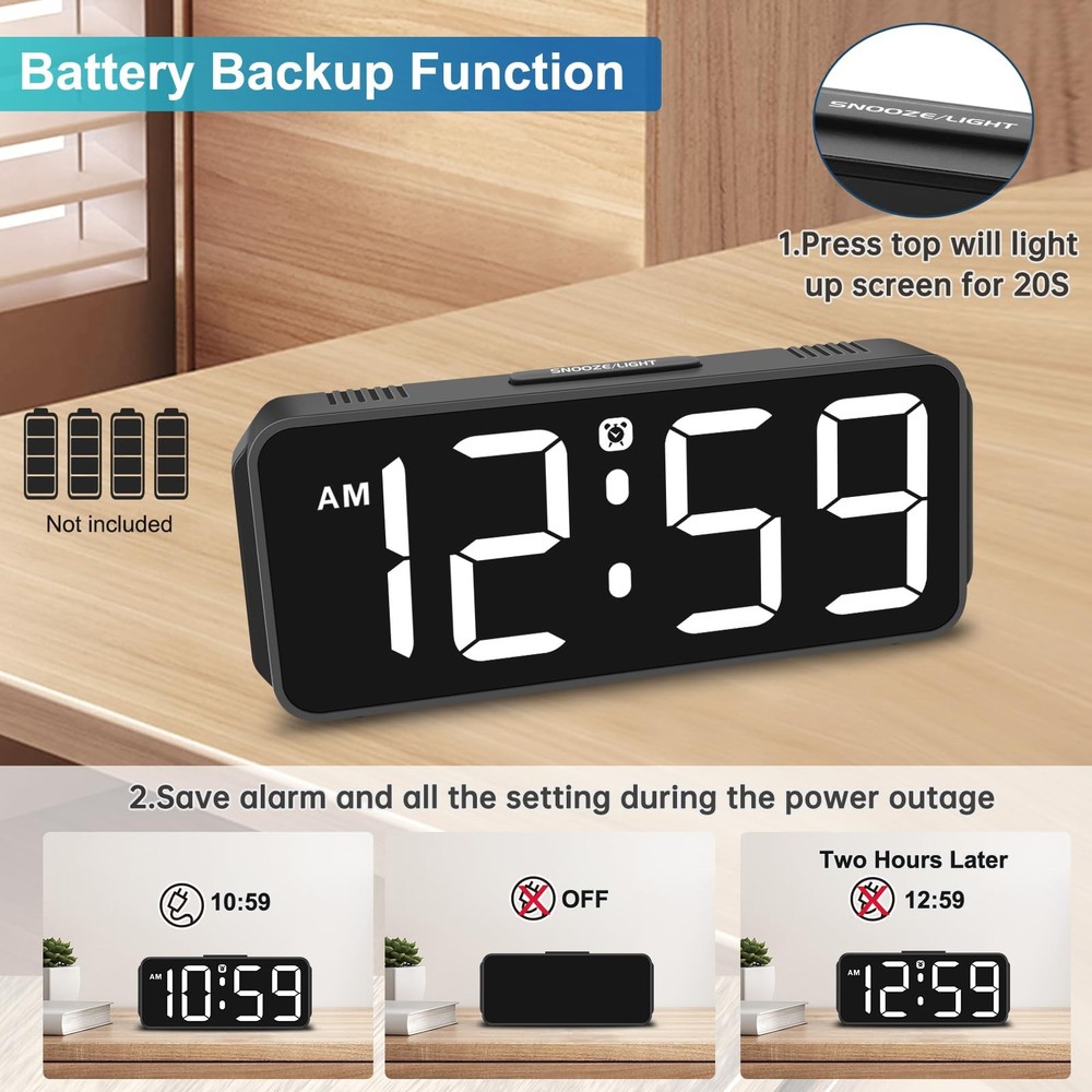 Small Digital Alarm Clock Plug in for Bedrooms Bedside, Tiny Electric Clock L...