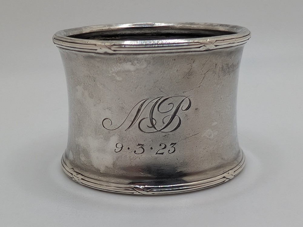 Antique Gorham Sterling Silver Napkin Ring "MJ" initials engraving, dated 1919