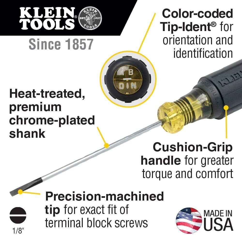 Klein Tools 612-4 Screwdriver, Flat Head Terminal Block Screwdriver, 1/8-Inch