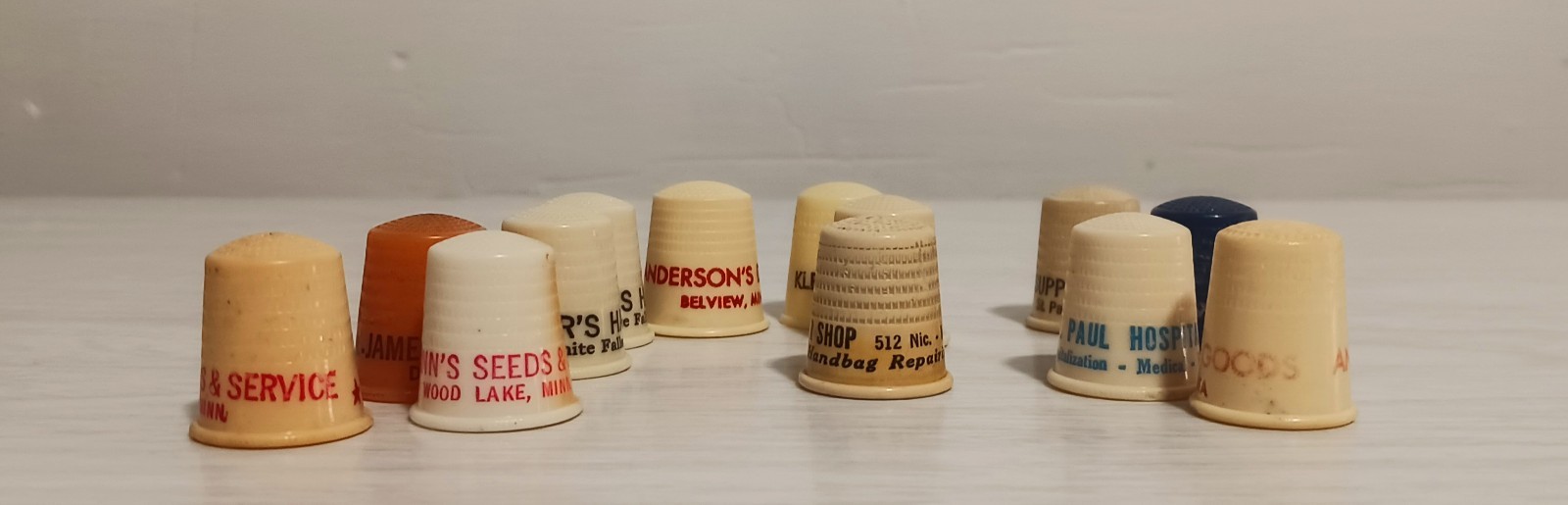 Vintage Lot 13 Plastic Advertising Thimble Minnesota