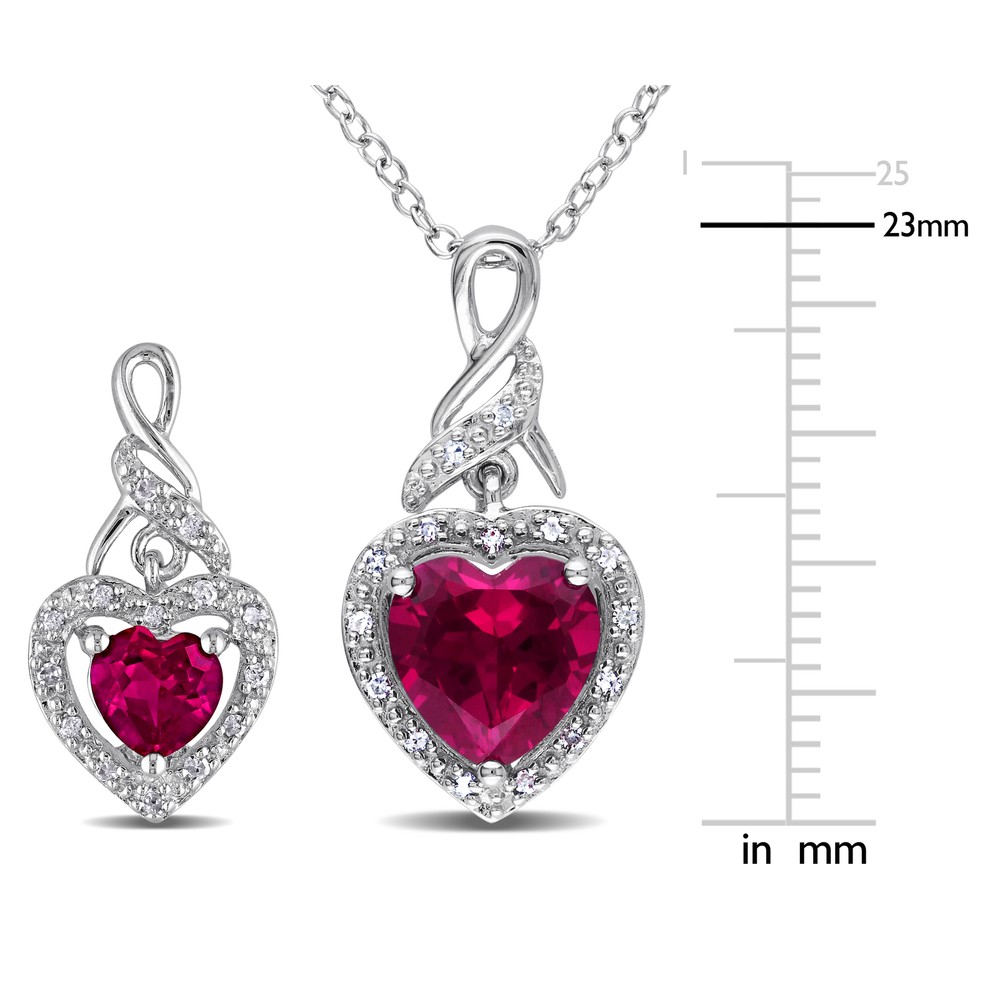 Amour Sterling Silver Created Ruby & Diamond Earrings & Pendant with Chain Set