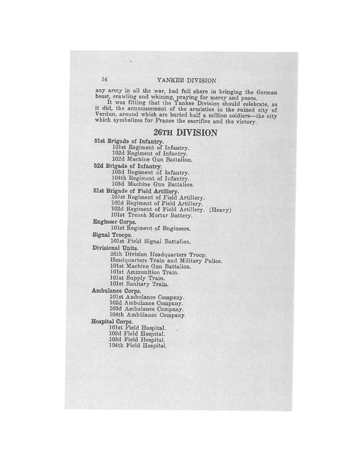 World War I Massachusetts Army NG WW I 26th Infantry Division History Book