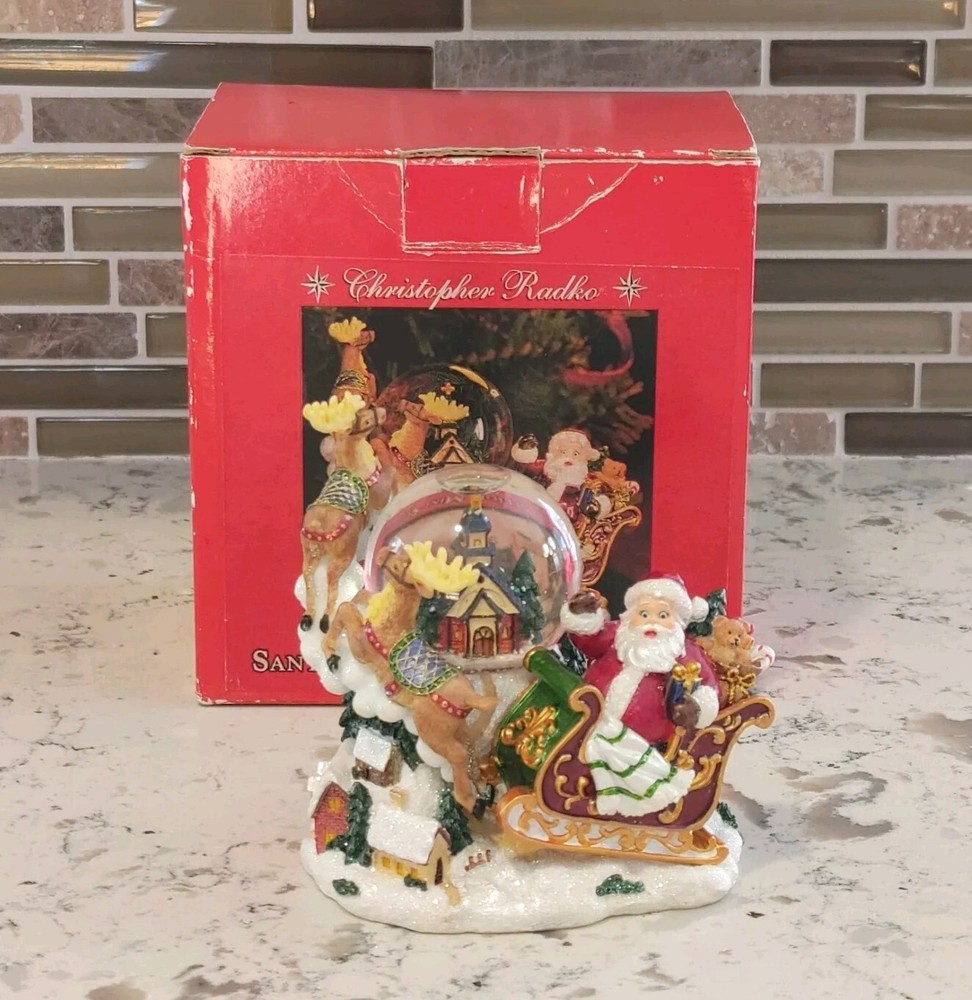 Christopher Radko Snow Globe Santa On Sleigh Mini With Box