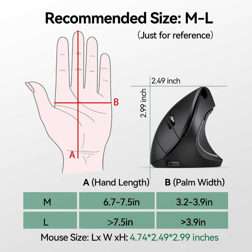 TECKNET Ergonomic Mouse, Rechargeable Vertical Ergo Mouse Wireless Black
