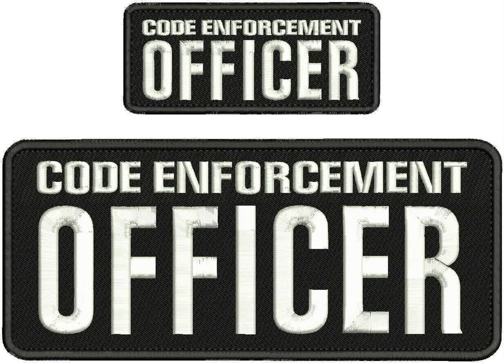 CODE ENFORCEMENT OFFICER EMB PATCH 4X10 AND 2X5 HOOK ON BACK White ON BLACK