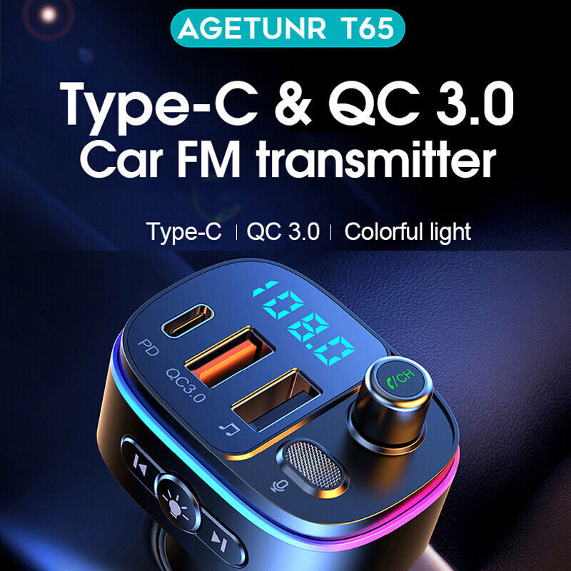 Bluetooth 5.0 Car Wireless FM Transmitter Adapter 2USB PD Charger AUX Hands-Free