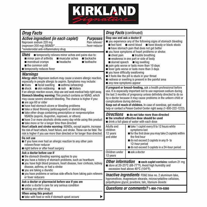 Kirkland Sig. Naproxen Sodium 220mg Pain & Fever Reducer 400ct ~COMPARE TO ALEVE