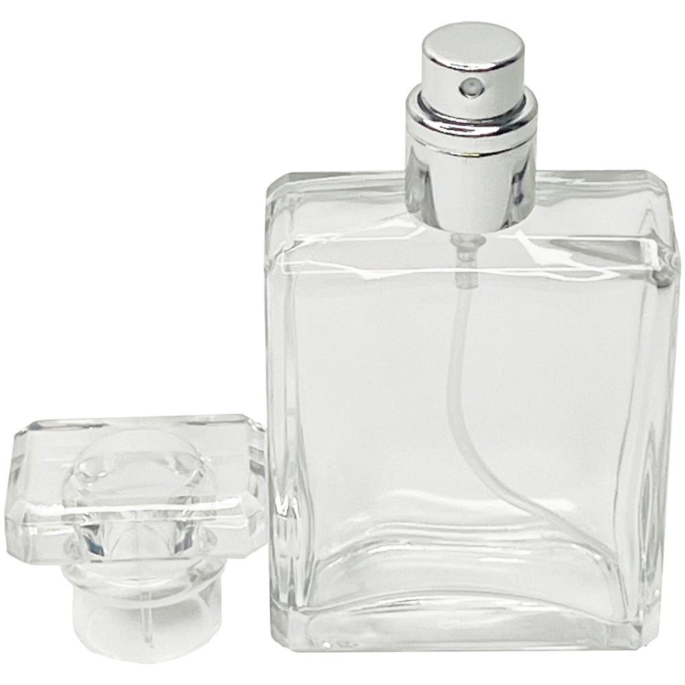 50ml 1.7oz square clear T-cap perfume spray bottles silver atomizer