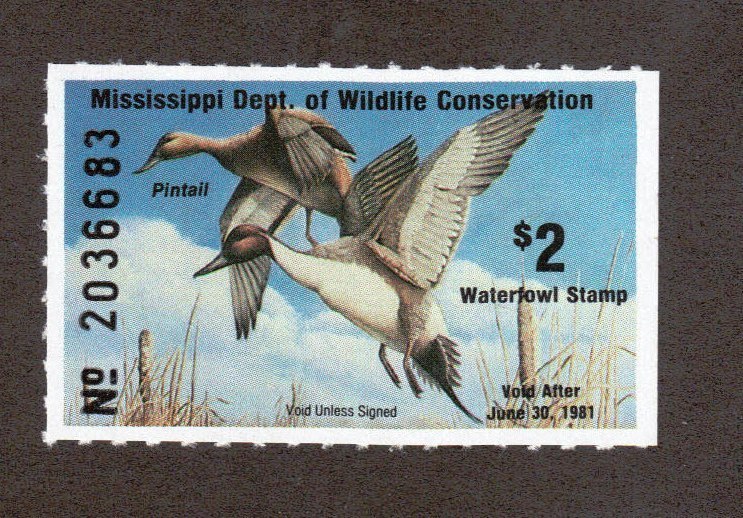 MS5 - Mississippi  State Duck Stamp. MNH OG. Single.#02 MS5