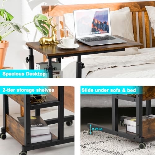 C Shaped Side Table Adjustable, Height Adjustable C Romantic Brown Modern